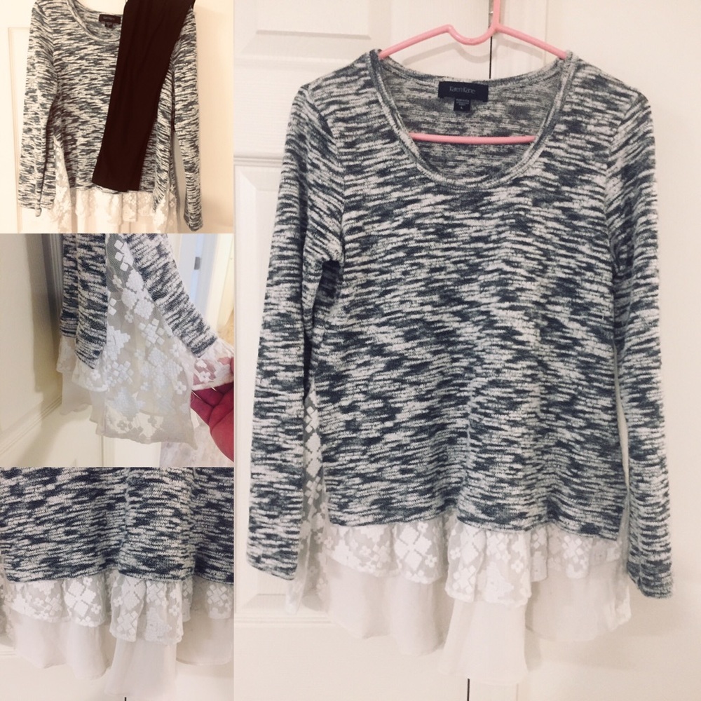 NEW sweater w/sheer floral design on sides/bottom